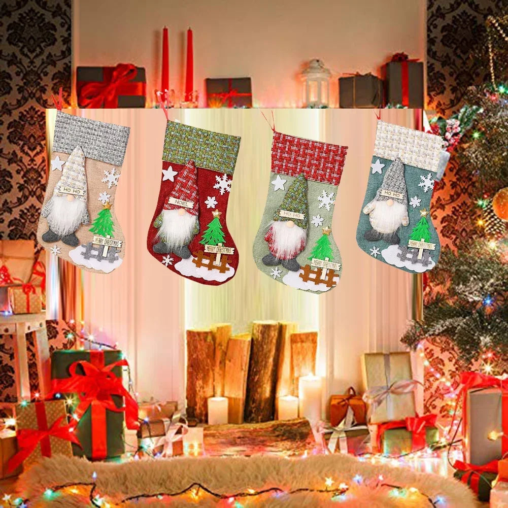 4 Plush Christmas Stockings With 3D Gnome Design For Festive Decor Christmas Ornaments For Xmas Trees Home Decor Oasis Select