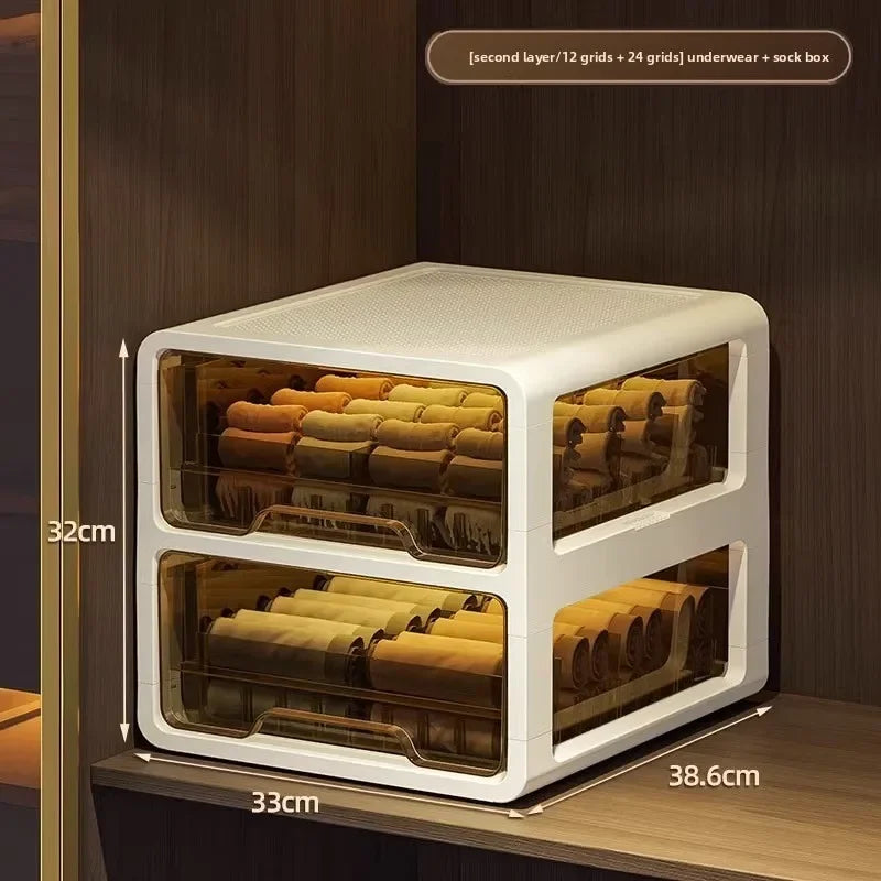 Underwear Storage Box Drawer Grid Socks Storage ******derwear Multifunctional Layered Storage Dust-proof Organizing Box Oasis Select Big 2-C