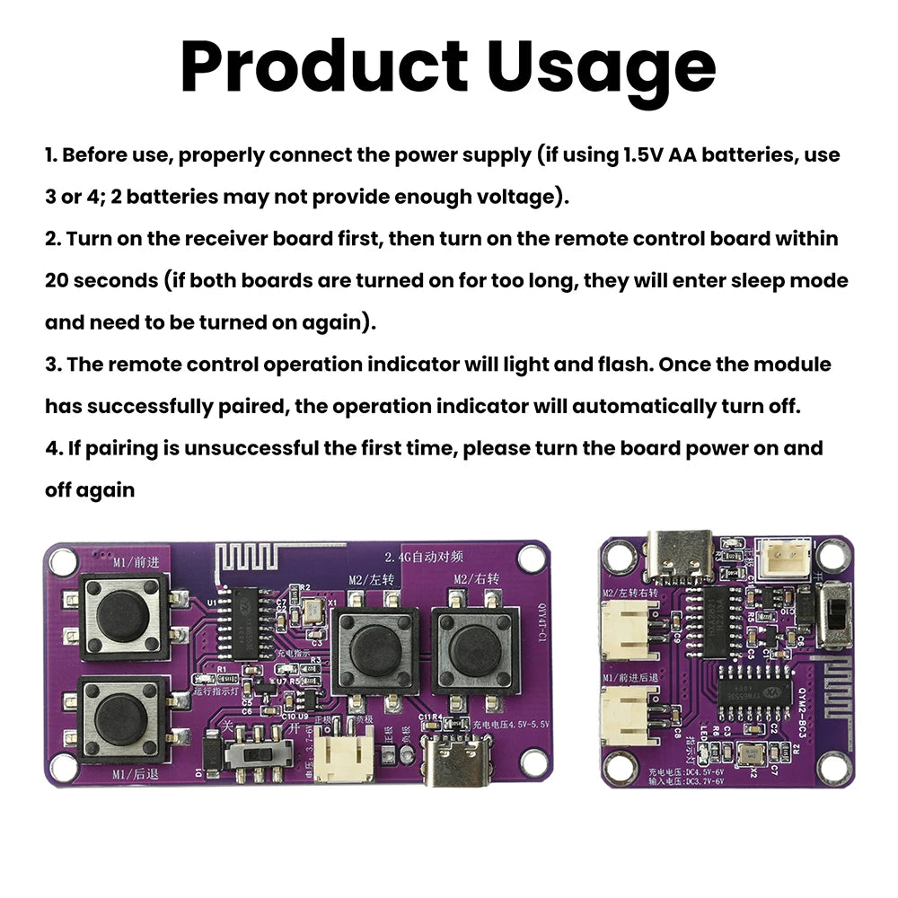 DC3-6V 2.4G Rechargeable 4-Channel Toy Car Remote Control Receiver Board Rechargeable Differential Tank Module Kit Oasis Select
