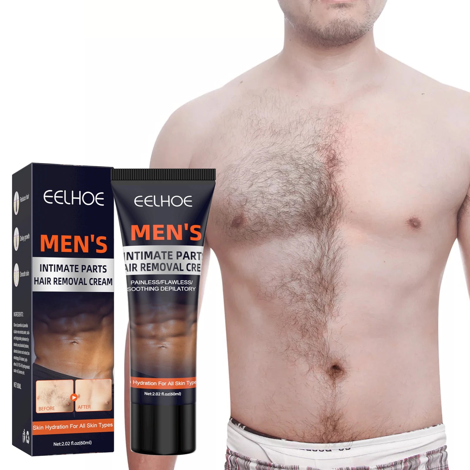 Men's Hair Removal Cream, Gentle & Non-Irritating, For Chest, Armpit & Leg Hair, Smooth Full-Body Hair Removal Cream for Men Oasis Select
