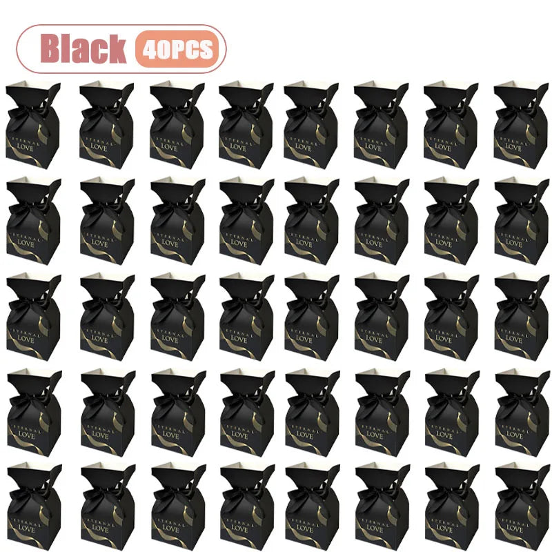 10-40PCS Valentine S Day Flower Box Gift Packaging Bouquet Wrap Floral Arrangement Supplies Handbag Basket with Handle Oasis Select Black-40PCS 20x11x11CM