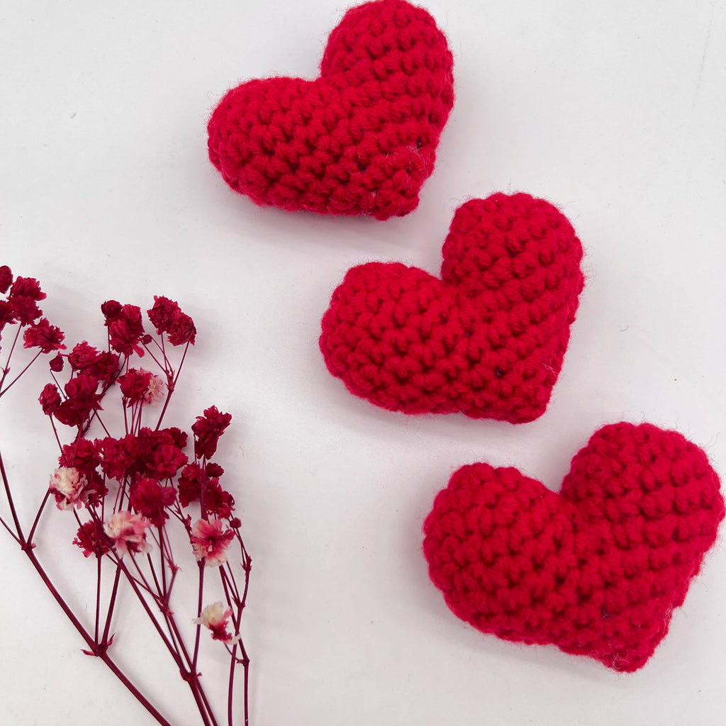1/2PCS Crochet Heart Hooked Yarn Heart Filled Cotton Peach Knitting Heart Clothing Accessories Red Pink Colored Love Heart Oasis Select