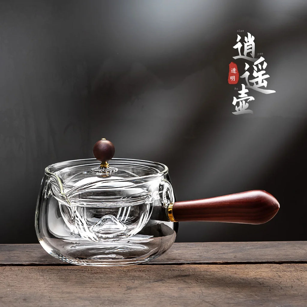 The Side of The Leisure Pot Household Heat-resistant Glass Teapot Rotating Small Green Orange Tea Tea Set Boiling Teapot Oasis Select A
