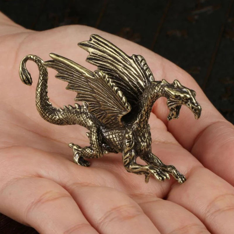 Brass Pterosaur Dragon Small Statue Desktop Ornament Chinese Mythical Beast Figurines Retro Home Feng Shui Decoration Oasis Select