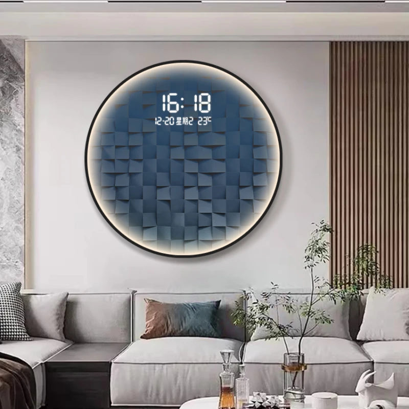 Light luxury gradient square living room decorative painting with LED wall clock restaurant creative light hanging picture clock Oasis Select