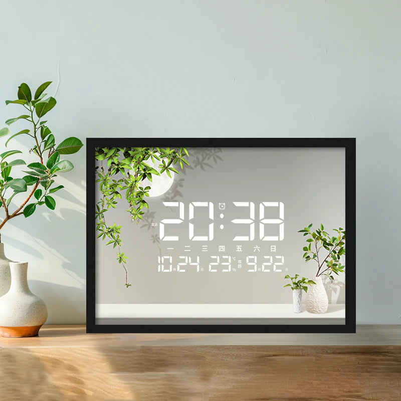 Household Perpetual Calendar Electronic Wall Clock Led Silent Luminous Calendar Smart Alarm Clock Table Clock Oasis Select D 34cmX24cm