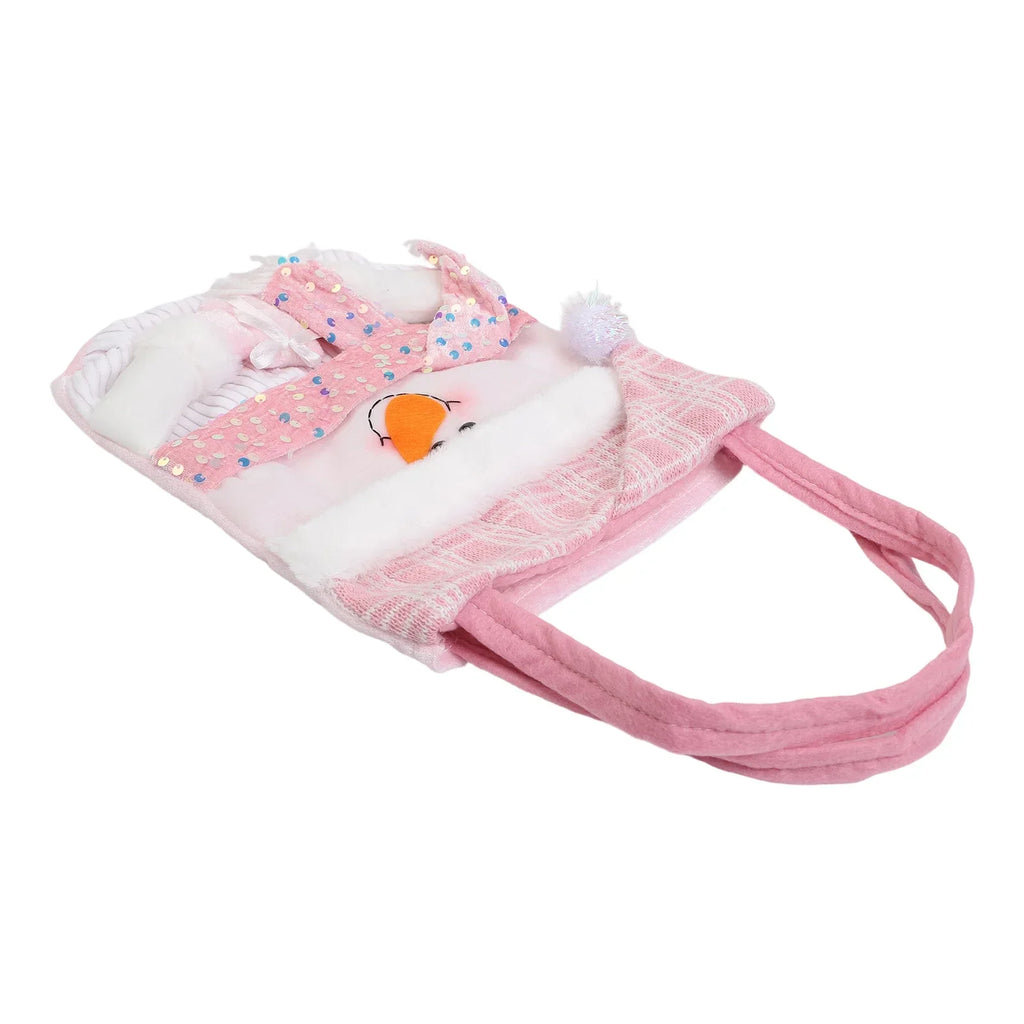 Christmas Bag with Cartoon Doll Fabric and Pink Beads Handheld Design Suitable for Holiday Use and Festive Parties Oasis Select