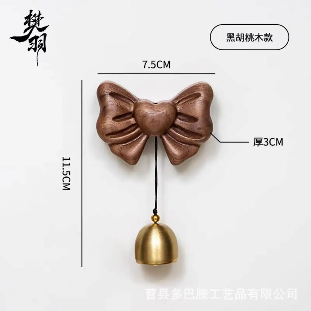 Simple Bow Door-style Wind Chime Copper Bell Reminder Bell Dopamine Doorbell Gift Hanging Oasis Select Black walnut 8 10 2.5CM