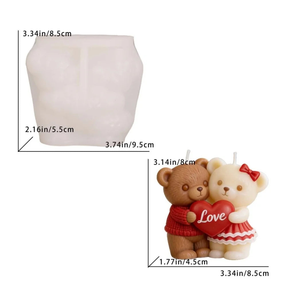 DIY Couple Bears Silicone Candle Mold Valentine's Day Handmade Gifts Aroma Gypsum Molds Home Decoration Crafts Making Oasis Select Style 1