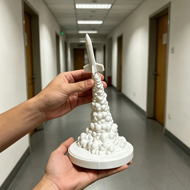 Rocket Launch Figurine 3D Printing Modern Space Theme Statue cool Rocket with Smoke Ornaments for Home Office Desktop Decor gift Oasis Select