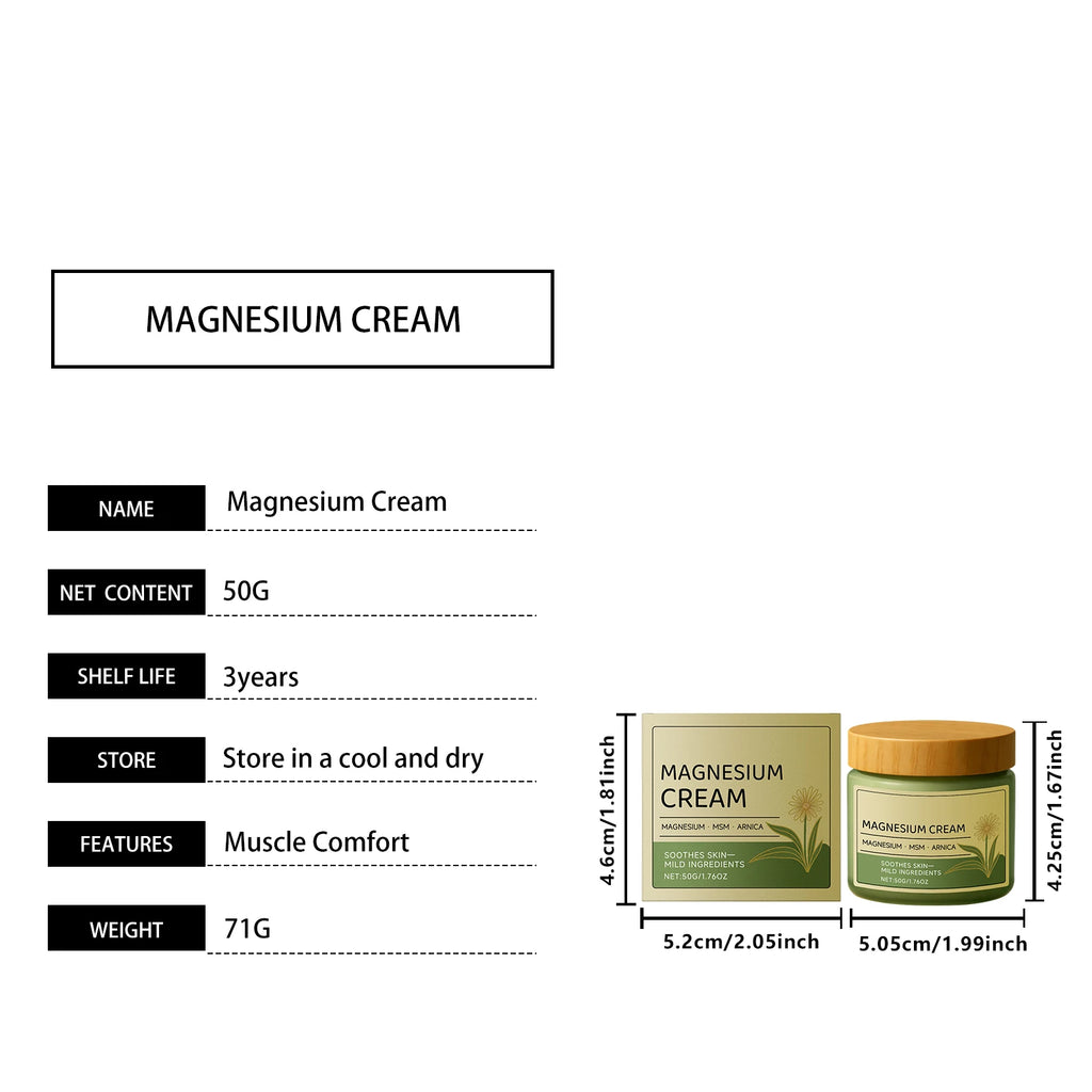 50g Relief Soothing Magnesium Soothing Body Cream Non-Greasy Knees Muscles External Massage Care MSM Arnica Mild Daily Care Oasis Select