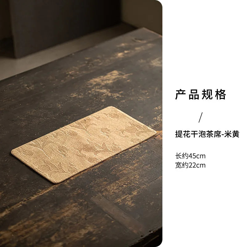 Jacquard Dry Tea Mat Waterproof Tea Mat Kung Fu Tea Set Accessories Fabric Heat-resistant Tea Table Mat Chinese Zen Table Oasis Select Dry Tea Mat - Beige