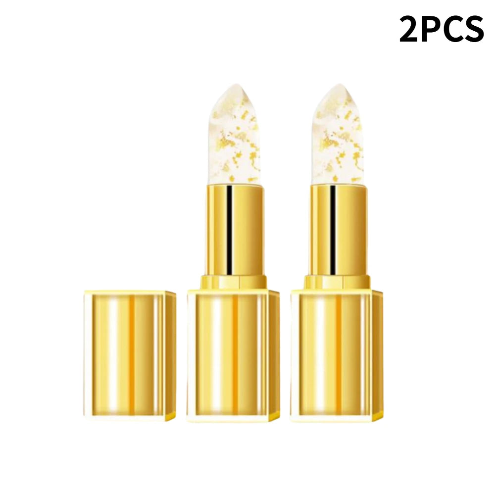 Gold Crystal PH Color Changing Lip Balm, Moisturizing High Shine Glossy Lipstick, Waterproof Non Sticky Cup Daily Lip Care Oasis Select 2PCS
