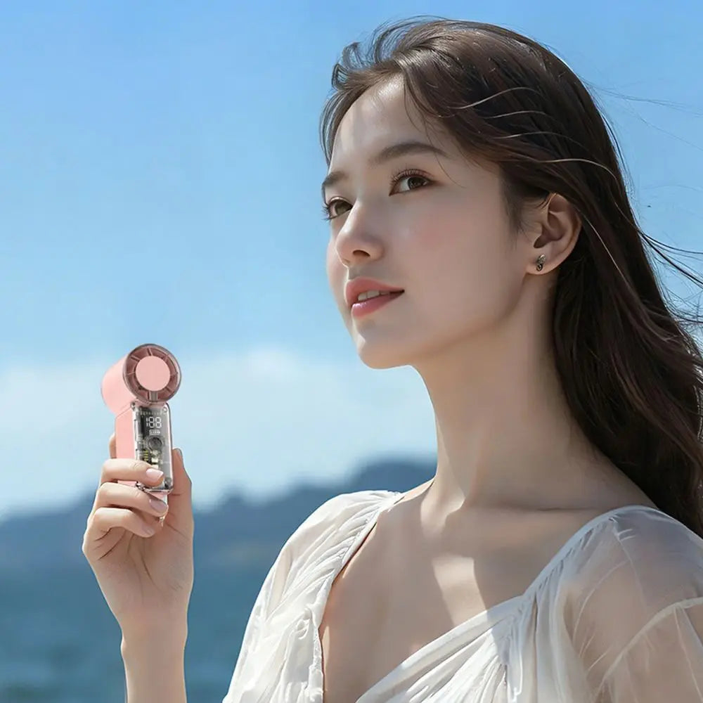 New Adjustable Settings Mini Handheld Fan High Speed USB Rechargeable Pocket Fan with Light LED Display Fan Summer Oasis Select