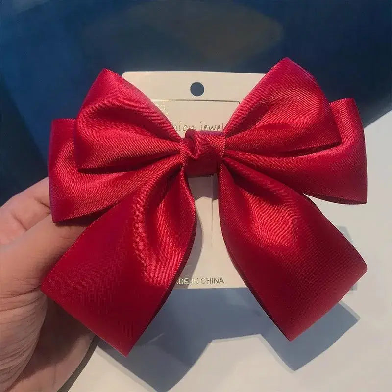 Solid Color Bow Ribbon Hair Clip New Women Bowknot Barrettes Women Ponytail Clip Headband Girls Hair Accessories Gift Oasis Select Red
