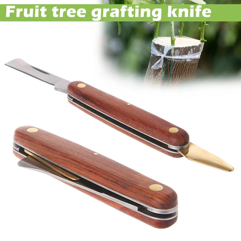 Folding Grafting Knife Grafting Tools Grafting Pruning Knife Professional Garden Fruit Tree Grafting Cutter Wooden Handle Knife Oasis Select 1pcs wood 1pcs