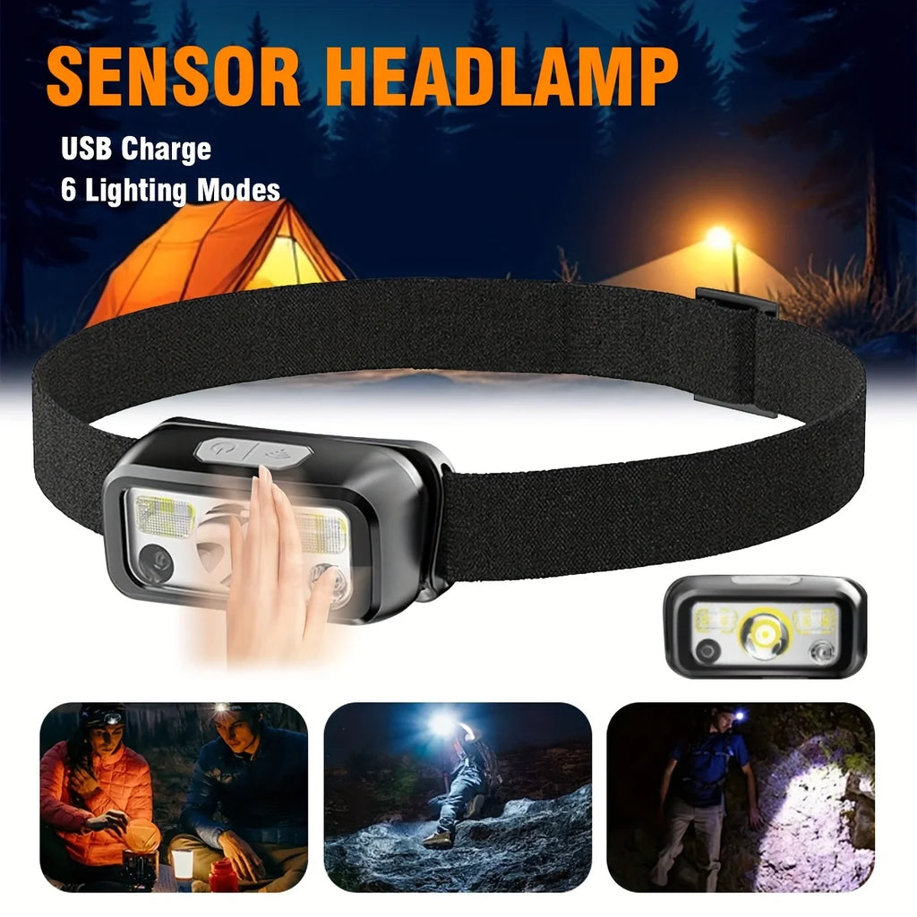Powerful COB LED Sensor Headlamp USB Rechargeable Headlight with Built-in Battery 6 Modes Waterproof Outdoor Fishing Head Lamp Oasis Select
