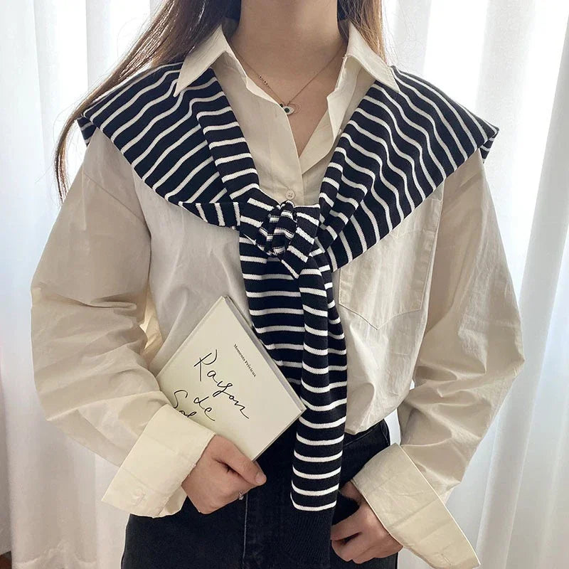 Knitted Stripe Capelet for Women Summer Air Conditioner Neck Cover Shawl Casual Lightweight Shoulder Wrap High End Vest Oasis Select