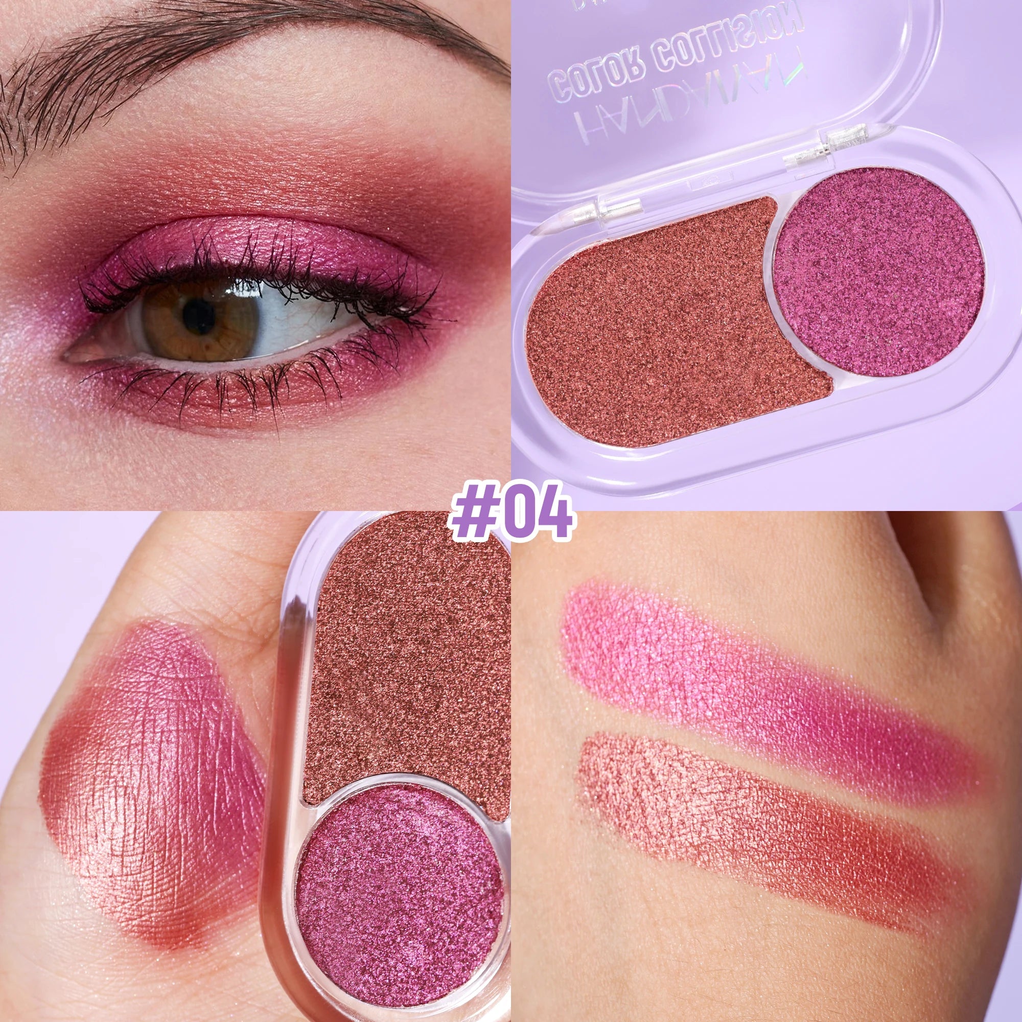 Handaiyan Pearl Shimmer Eyeshadow Palette – Waterproof, 2-Color