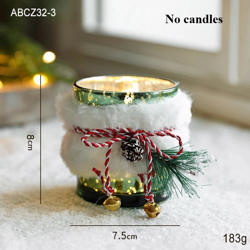 Christmas Decorative Trinkets Candle Cups Christmas Tree Glass Jars Hand-held Candlestick Ornaments Scene Arrangements Oasis Select B green