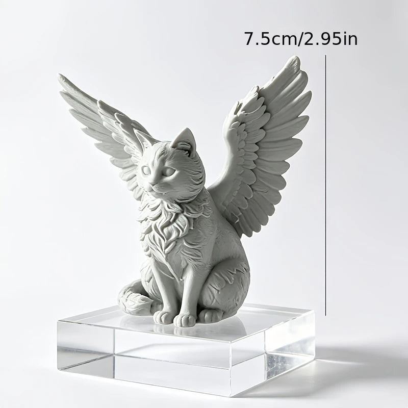 Angel Wing Cats Figurines 3D Printed Memorial Pets Commemorative Ornaments Statue Kitten Sculptures for Home Desktop Study Decor Oasis Select angel cat Gray