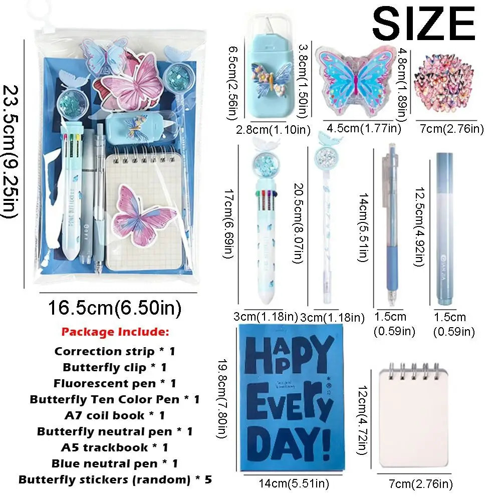 9 in 1 Butterfly Stationery Set INS Pencils Erasers Study Stationery Gifts Ballpoint Pen Stickers Student Stationery Set Oasis Select