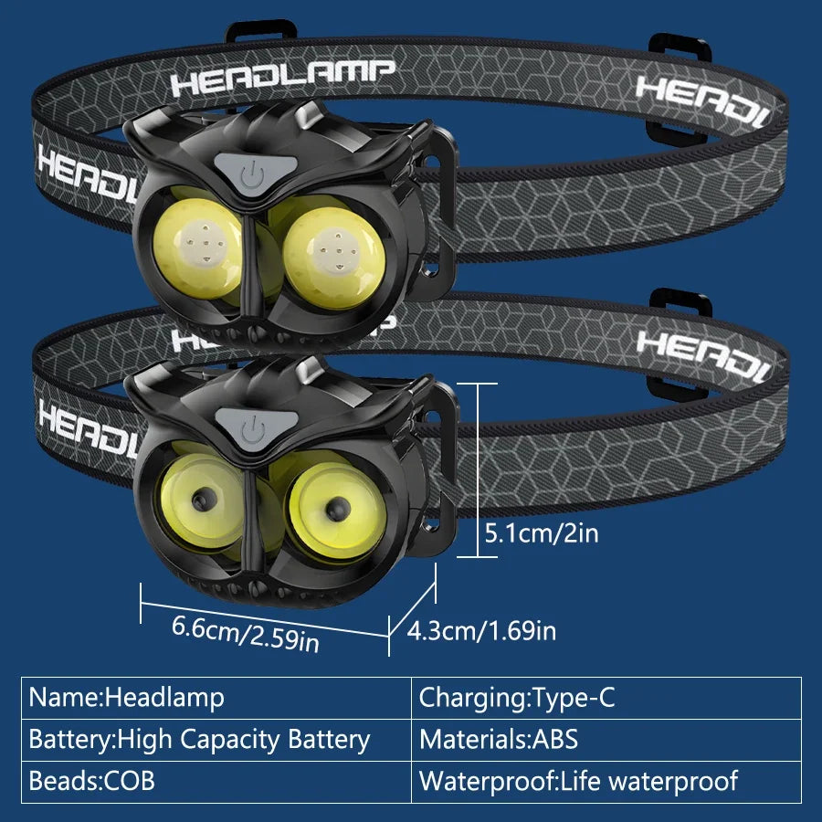 Mini Owl COB Floodlight Headlamp USB Rechargeable Headlight Portable Magnetic Work Light Outdoor Hook Camping Tent Lantern Oasis Select
