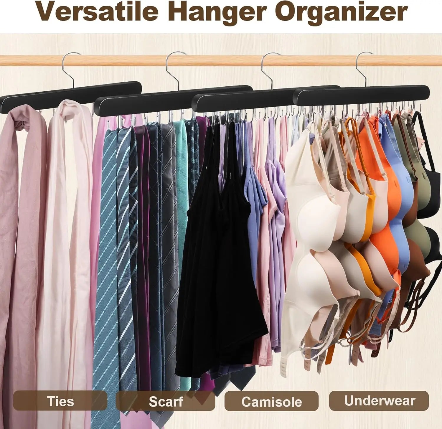 1/2pcs women's bra hanger, wooden vest organizer rack, suitable for dorms and apartments, can hang vests, hats, scarves, etc. Oasis Select