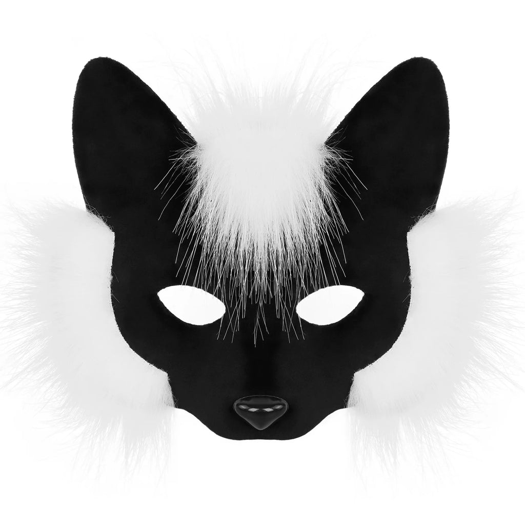 Trendy Animal Half Face Masks Fox Cat Mask Costumes Props for Halloween Cosplay Party Oasis Select Black white