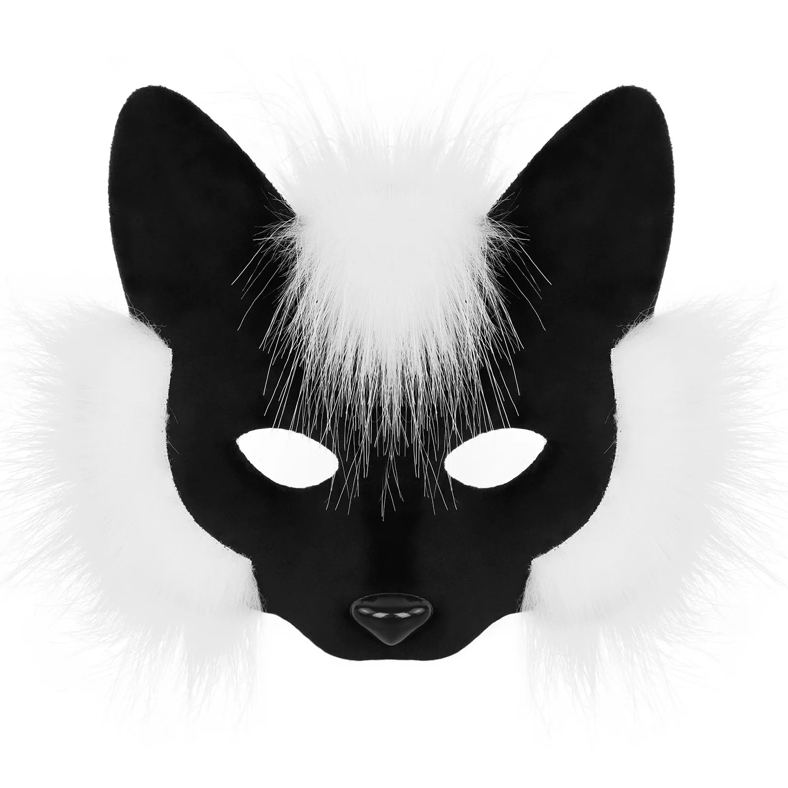 Trendy Animal Half Face Masks Fox Cat Mask Costumes Props for Halloween Cosplay Party Oasis Select Black white