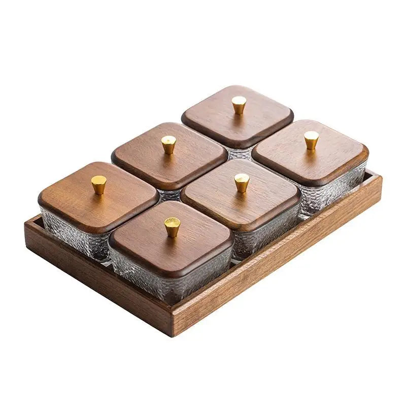 High-grade Solid Wood Glass Fruit Tray Bowl Household Living Room Tea Table Points Snack Candy Dry Fruit Tray Snack Nut Box Oasis Select