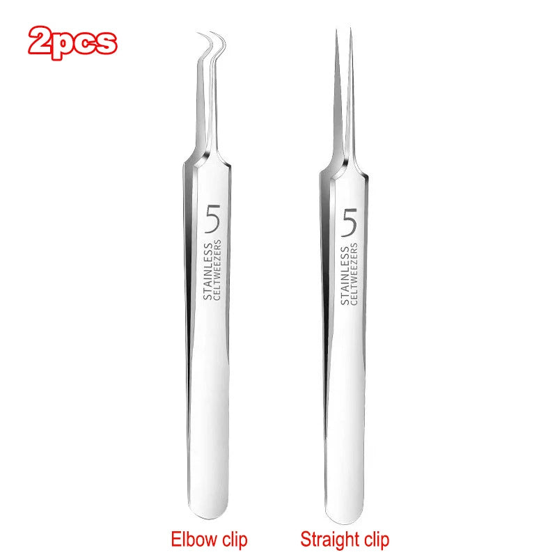 German Ultra-fine No. 5 Cell Pimples Blackhead Clip Tweezers Beauty Salon Special Scraping & Closing Artifact Acne Needle Tools Oasis Select 2pcs-B set