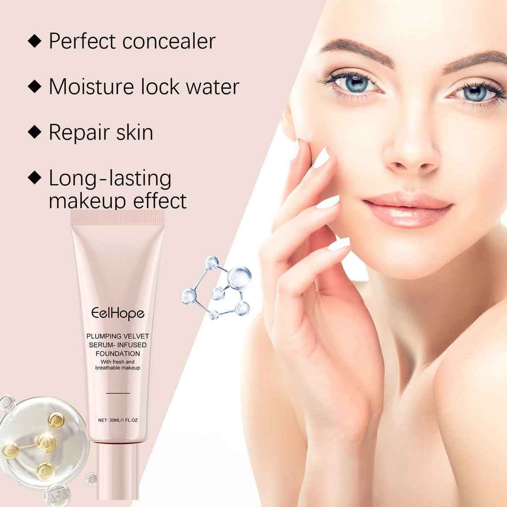 2-in-1 Plumping Velvet Serum-Infused Foundation Makeup Multifunctional Lightweight Magic Color Changing Foundation Cream Matte Oasis Select