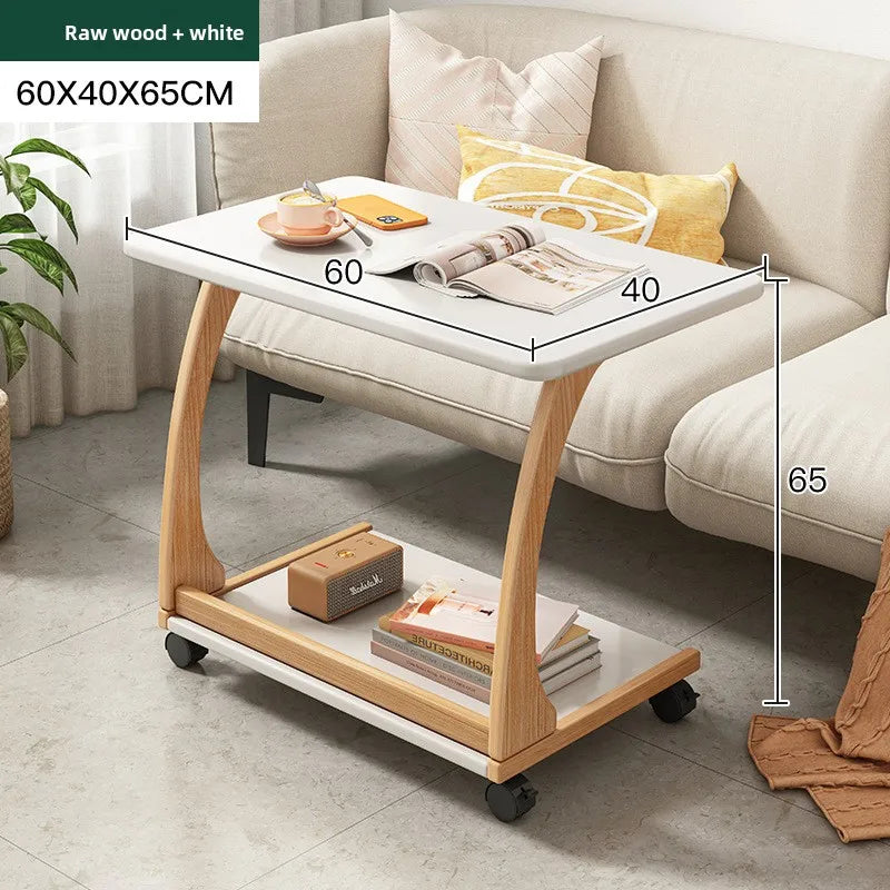 Multi-functional Removable flip solid wood edge few living room household side table sofa small coffee table sturdy and durable Oasis Select Rubber wood color B