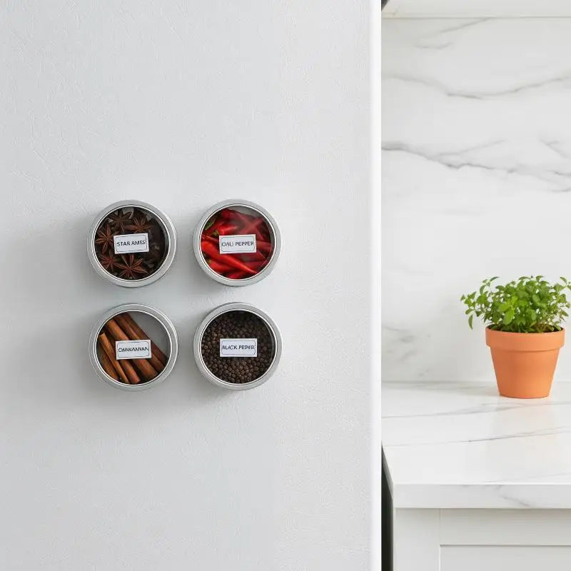 Magnetic Fridge Organiser Round Tin Box With Magnet Kitchen Spice Storage Box Home Office Organisers With Transparent Cover Oasis Select