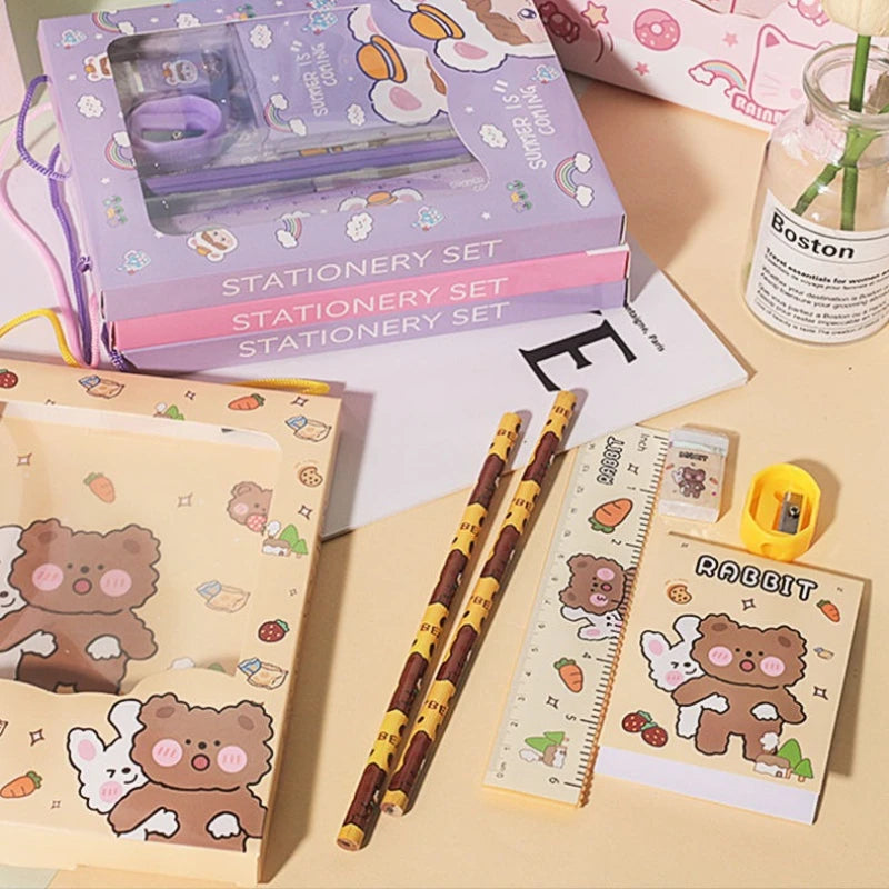 6PCS Stationery Set School Students Stationery Six-piece Gift Box Pencil Eraser School Supplies Gift for Friends Oasis Select