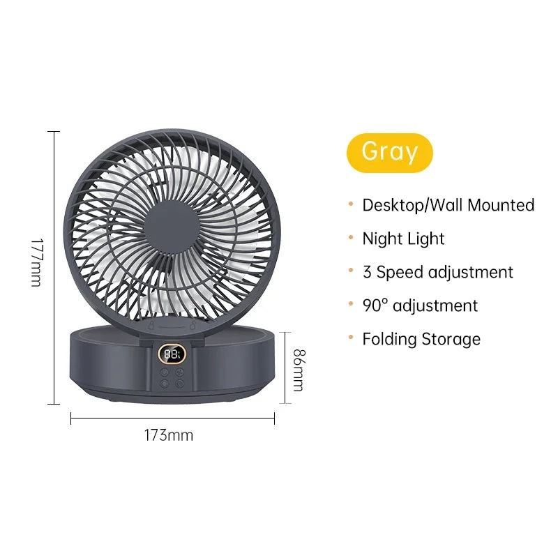 URGGU 4000mAh Rechargeable Fan – Remote, Wall Mount & Nightlight