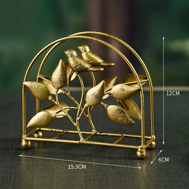 Luxury Golden Leaf Paper Towel Rack Hollow Metal Light for Home Restaurant Hotel Desktop Storage Organizer Oasis Select B