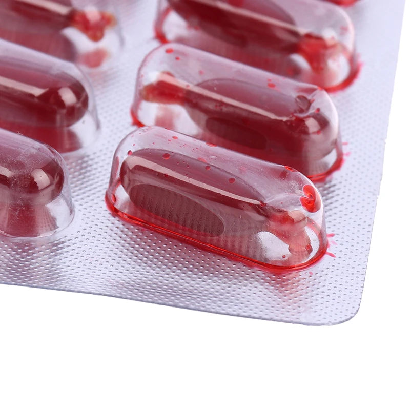 10Pcs Halloween Fake Blood Capsule Halloween April Fools Day Party Prank Blood Spitting Prop Funny Scary Vampire Supplies Oasis Select