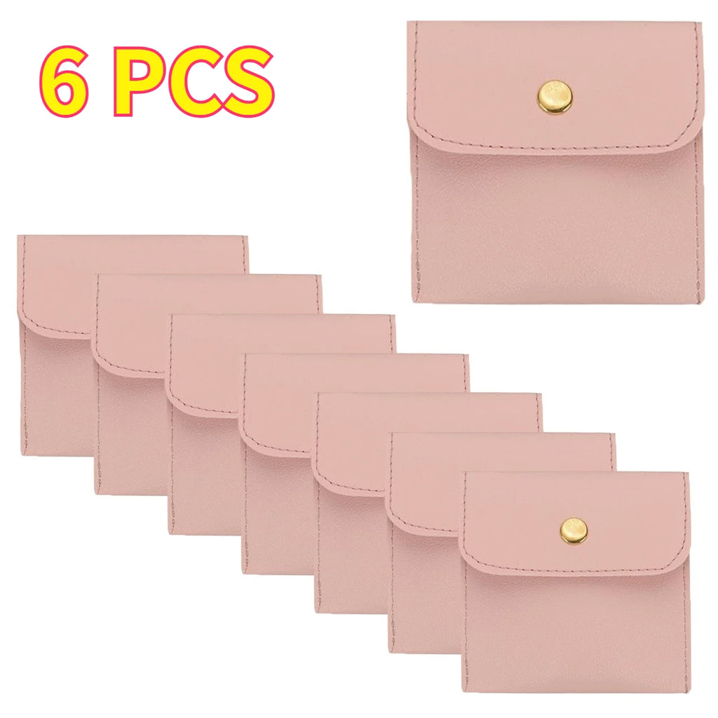 6/12PCS Small Jewelry Pouch PU Leather Square Snap Button Travel Bracelet Packaging Earrings Rings Necklaces Compact Organizer Oasis Select Pink 6pcs