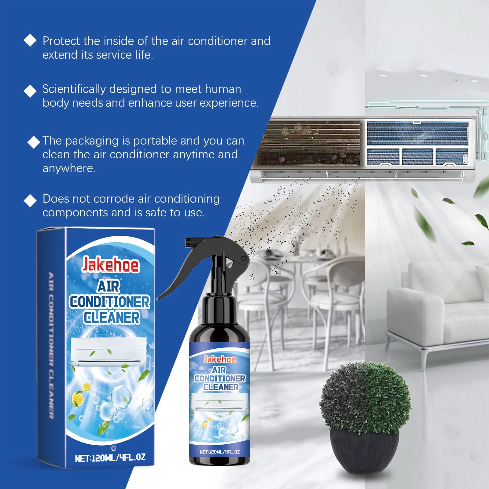 Air Conditioning Cleaner Spray Powerful Cleaning Internal Dust Bacteria Remove Dirt Eliminating Odor Foam Spray Deodorizer 120ml Oasis Select