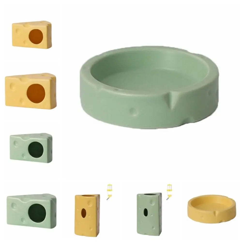 Durable Creative Hamster Hideout Cheese Shape Decorative Feeding Dish Cute Ceramics Hut Ceramics Hamster House Drinker Oasis Select