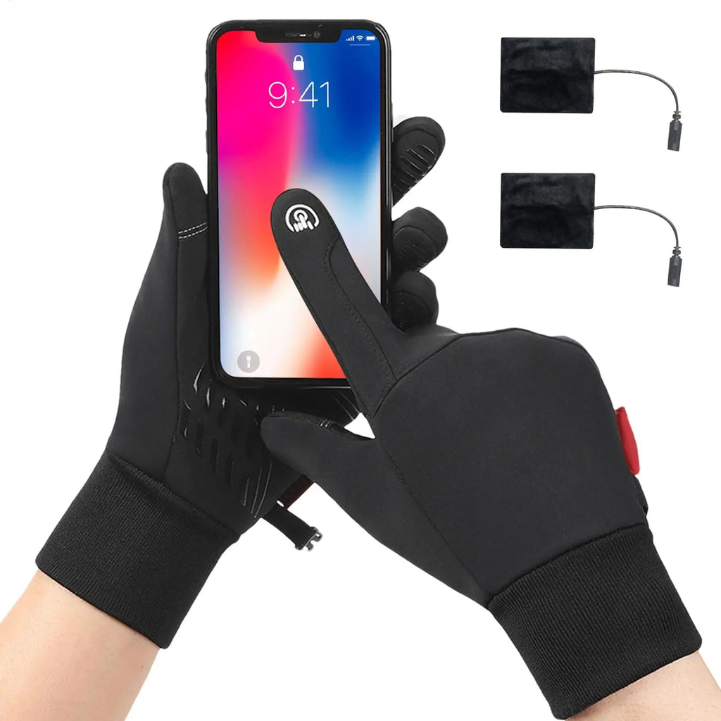 Heated Gloves Motorcycle Gloves USB Charging Windproof Non-Slip Touchscreen Waterproof Thick Drawstring Mitten for Skiing Oasis Select