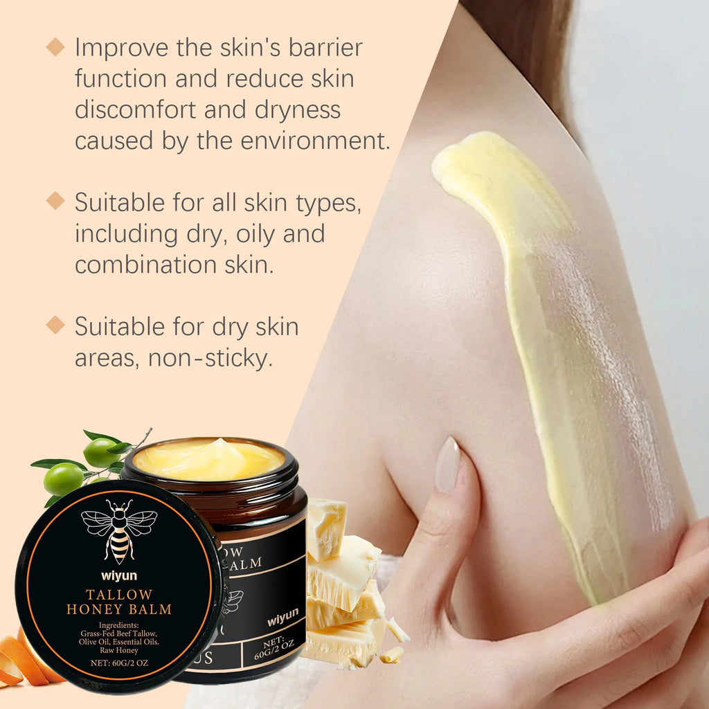Organic Grass-Fed Beef Tallow Balm with Raw Honey Moisturizer Tallow Moisturizing Balm Oasis Select
