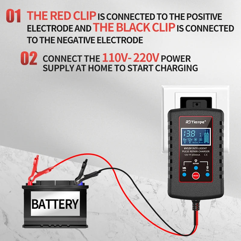 6V 12V 2A Smart Lead-acid Battery Charger For Car Moto Lawn Mower Tractor Toy 7.4V 14.8V 2A Battery Charger For AGM GEL Battery Oasis Select