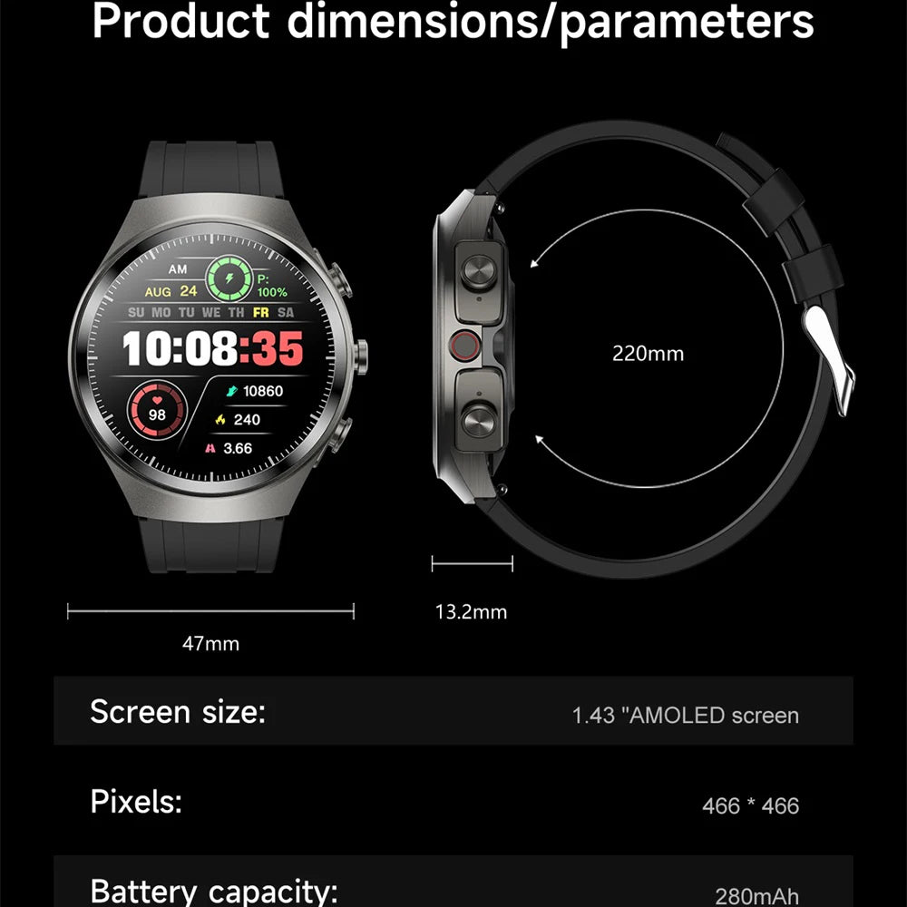 Music Smartwatch With Built-in Headphones 1.43-inch AMOLED HD Screen Heart Rate Health Monitoring Men's Watch Women Sports Modes Oasis Select