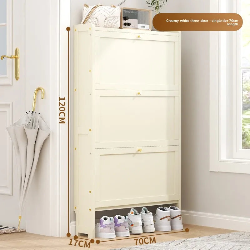 Ultra-thin shoe cabinet 17cm household door economical simple modern storage cabinet narrow large capacity tipping bucket Oasis Select White single 3-70