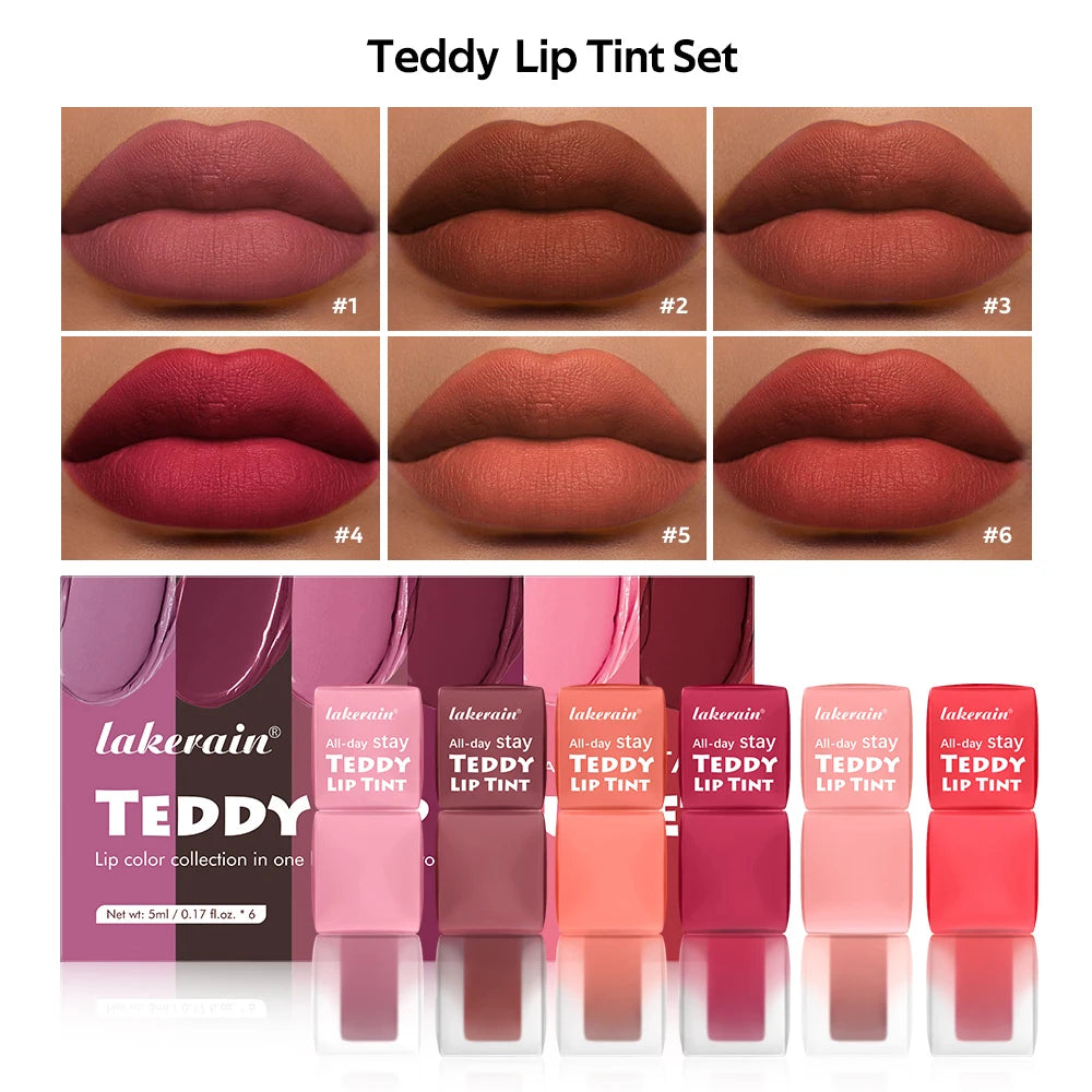 Teddy Lip Tint Waterproof Makeup Lip Stain Super Stay Long Lasting Matte Lipstick for Up To 12H Wear Mascara Tear 1 Count Oasis Select 1set