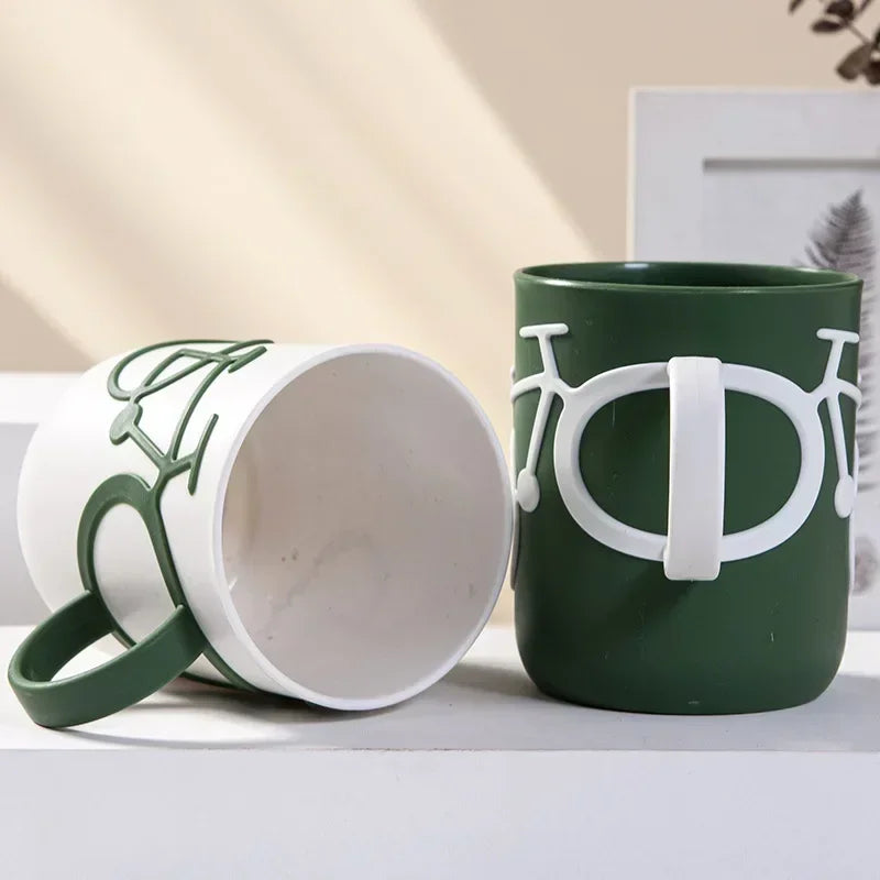 Bicycle Handle Couple Toothbrush Cup PP Mug Juice Water Milk Student Dormitory Cups 400ml Eco-Friendly Wheat Straw Cup Juice Mug Oasis Select