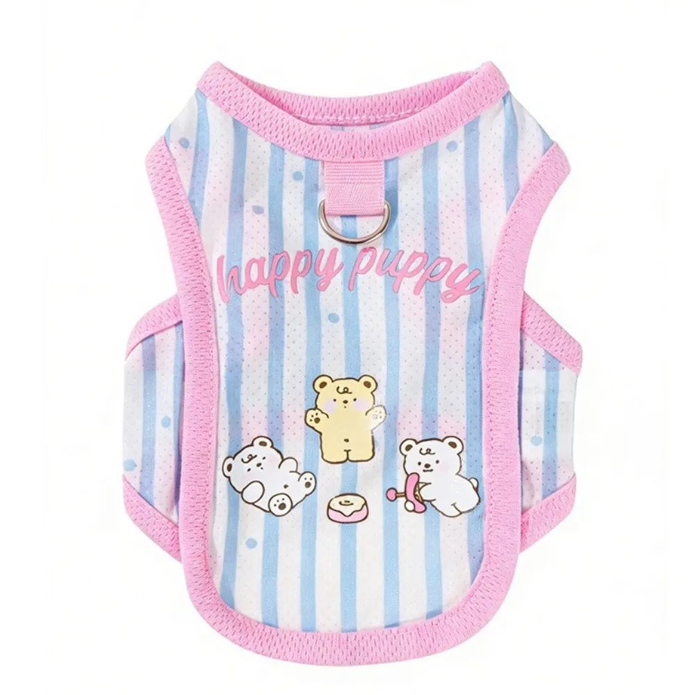Striped Mesh Pet Cooling Vest Thin Breathable Breathable Dog Ice Silk T-shirt Cartoon Bear Pattern Lightweight Cooling Jacket Oasis Select Blue-XL